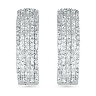 0.95 CT. T.W. Diamond Multi-Row Hoop Earrings in 10K White Gold