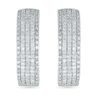 0.95 CT. T.W. Diamond Multi-Row Hoop Earrings in 10K White Gold