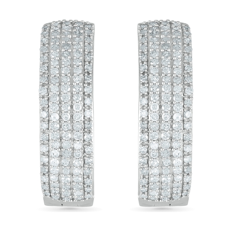0.95 CT. T.W. Diamond Multi-Row Hoop Earrings in 10K White Gold|Peoples Jewellers