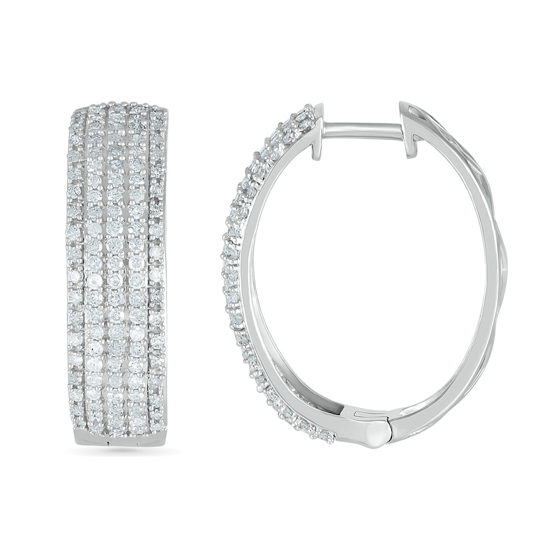 0.95 CT. T.W. Diamond Multi-Row Hoop Earrings in 10K White Gold