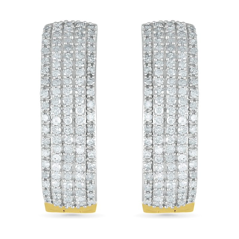 0.95 CT. T.W.. Diamond Multi-Row Hoop Earrings in 10K Gold|Peoples Jewellers