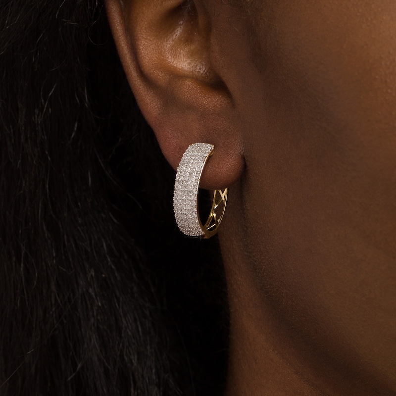 0.95 CT. T.W.. Diamond Multi-Row Hoop Earrings in 10K Gold|Peoples Jewellers