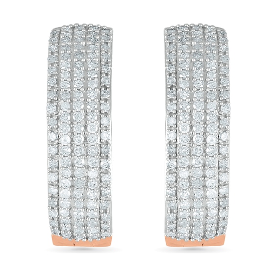 0.95 CT. T.W. Diamond Multi-Row Hoop Earrings in 10K Rose Gold