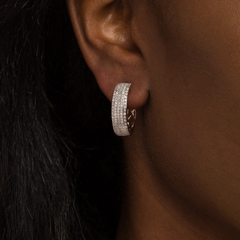 0.95 CT. T.W. Diamond Multi-Row Hoop Earrings in 10K Rose Gold|Peoples Jewellers