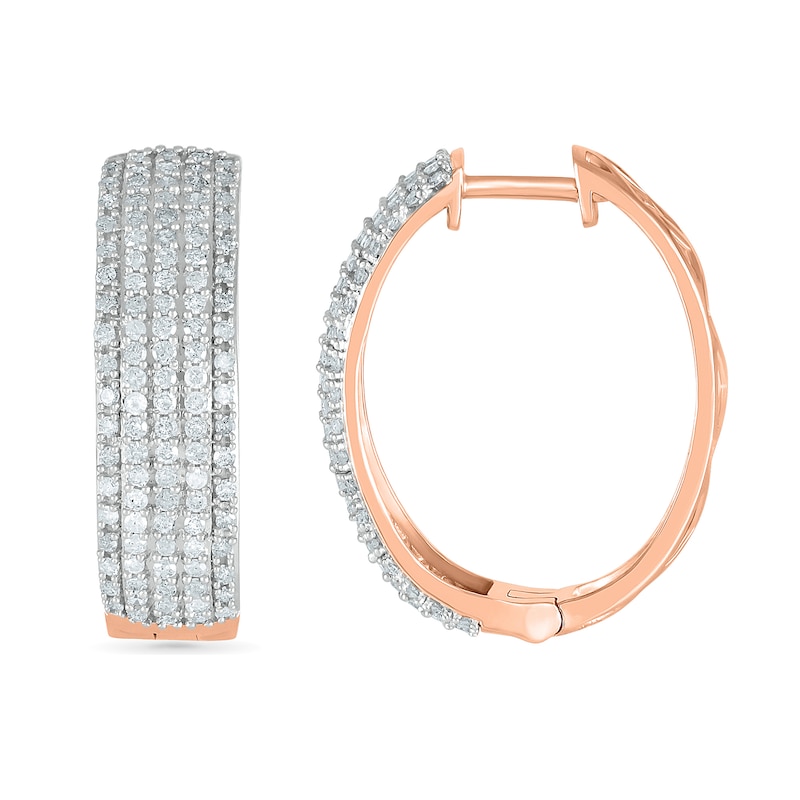 0.95 CT. T.W. Diamond Multi-Row Hoop Earrings in 10K Rose Gold|Peoples Jewellers