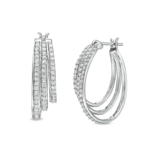 0.95 CT. T.W. Diamond Graduated Split Triple Row Hoop Earrings in 10K Gold