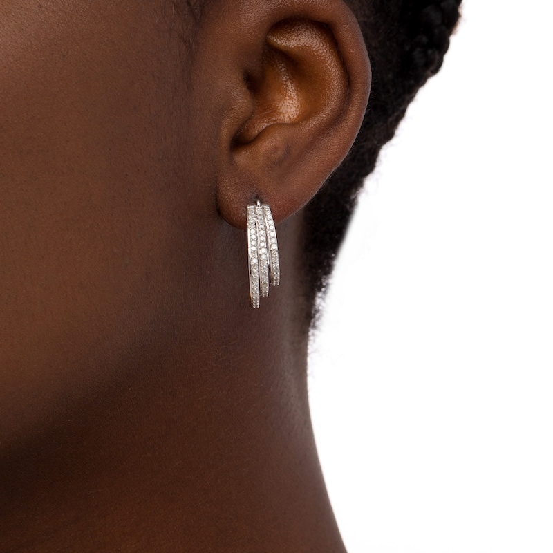 0.95 CT. T.W. Diamond Graduated Split Triple Row Hoop Earrings in 10K Gold|Peoples Jewellers