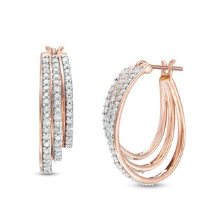 0.95 CT. T.W. Diamond Graduated Split Triple Row Hoop Earrings in 10K Rose Gold