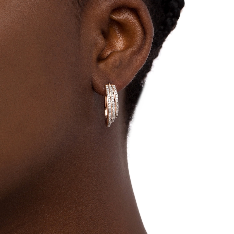 0.95 CT. T.W. Diamond Graduated Split Triple Row Hoop Earrings in 10K Rose Gold|Peoples Jewellers