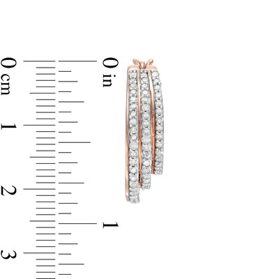 0.95 CT. T.W. Diamond Graduated Split Triple Row Hoop Earrings in 10K Rose Gold