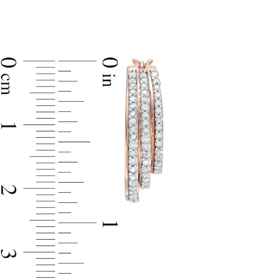 0.95 CT. T.W. Diamond Graduated Split Triple Row Hoop Earrings in 10K Rose Gold