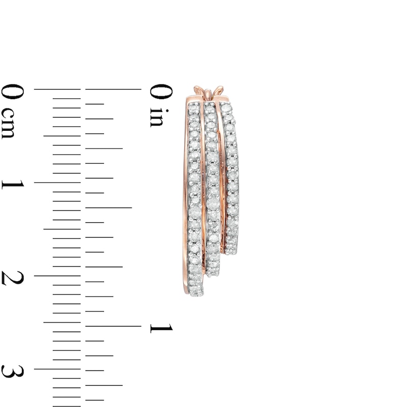 0.95 CT. T.W. Diamond Graduated Split Triple Row Hoop Earrings in 10K Rose Gold|Peoples Jewellers