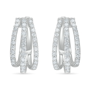 0.95 CT. T.W. Diamond Split Triple Row Hoop Earrings in 10K Gold