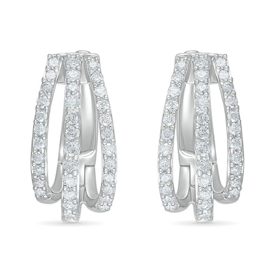 0.95 CT. T.W. Diamond Split Triple Row Hoop Earrings in 10K Gold