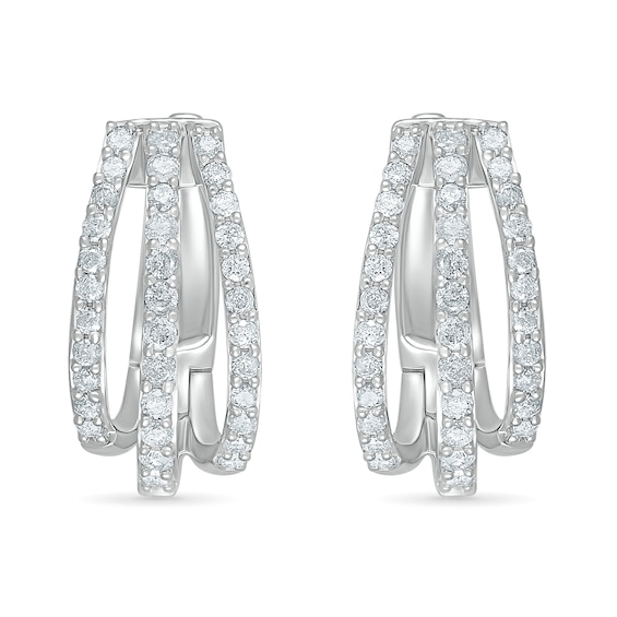 0.95 CT. T.W. Diamond Split Triple Row Hoop Earrings in 10K Gold