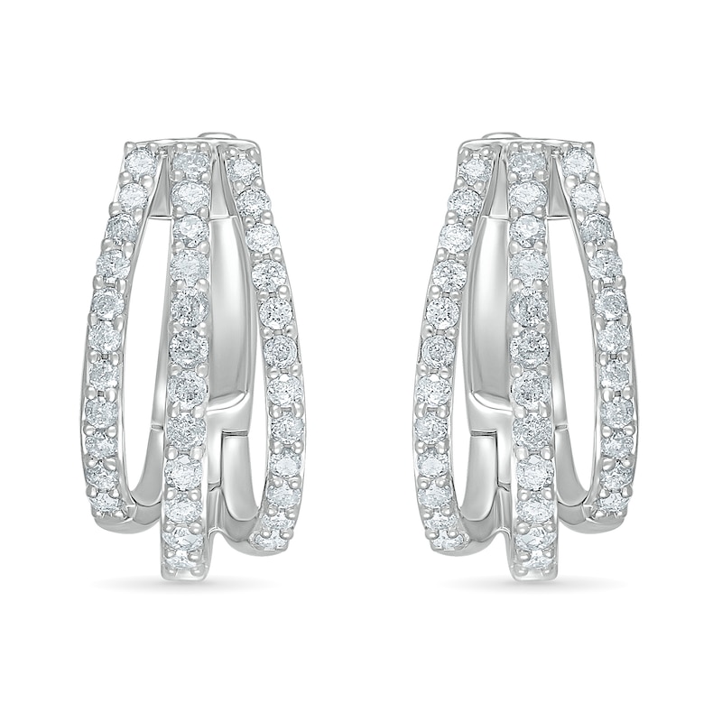 0.95 CT. T.W. Diamond Split Triple Row Hoop Earrings in 10K Gold|Peoples Jewellers