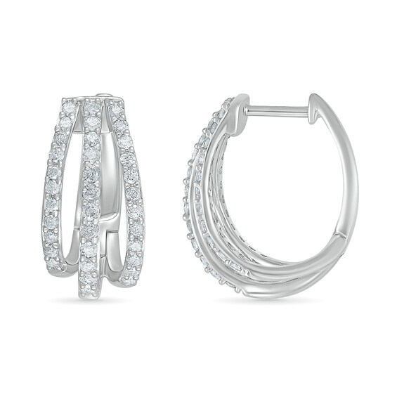 0.95 CT. T.W. Diamond Split Triple Row Hoop Earrings in 10K Gold