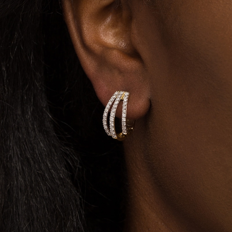 0.95 CT. T.W. Diamond Split Triple Row Hoop Earrings in 10K Gold
