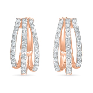 0.95 CT. T.W. Diamond Split Triple Row Hoop Earrings in 10K Rose Gold