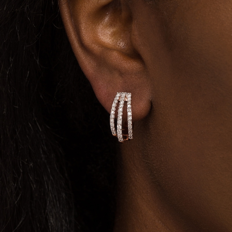 0.95 CT. T.W. Diamond Split Triple Row Hoop Earrings in 10K Rose Gold|Peoples Jewellers