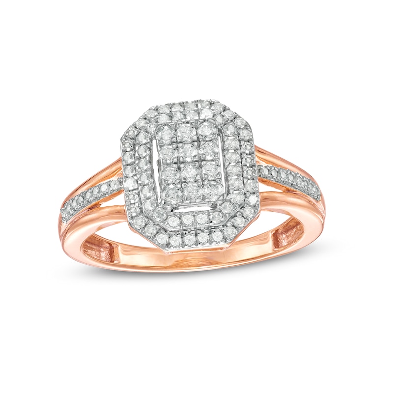 0.45 CT. T.W. Composite Diamond Double Octagonal Frame Split Shank Ring in 10K Rose Gold|Peoples Jewellers