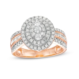 0.95 CT. T.W. Composite Oval Diamond Double Frame Ring in 10K Rose Gold