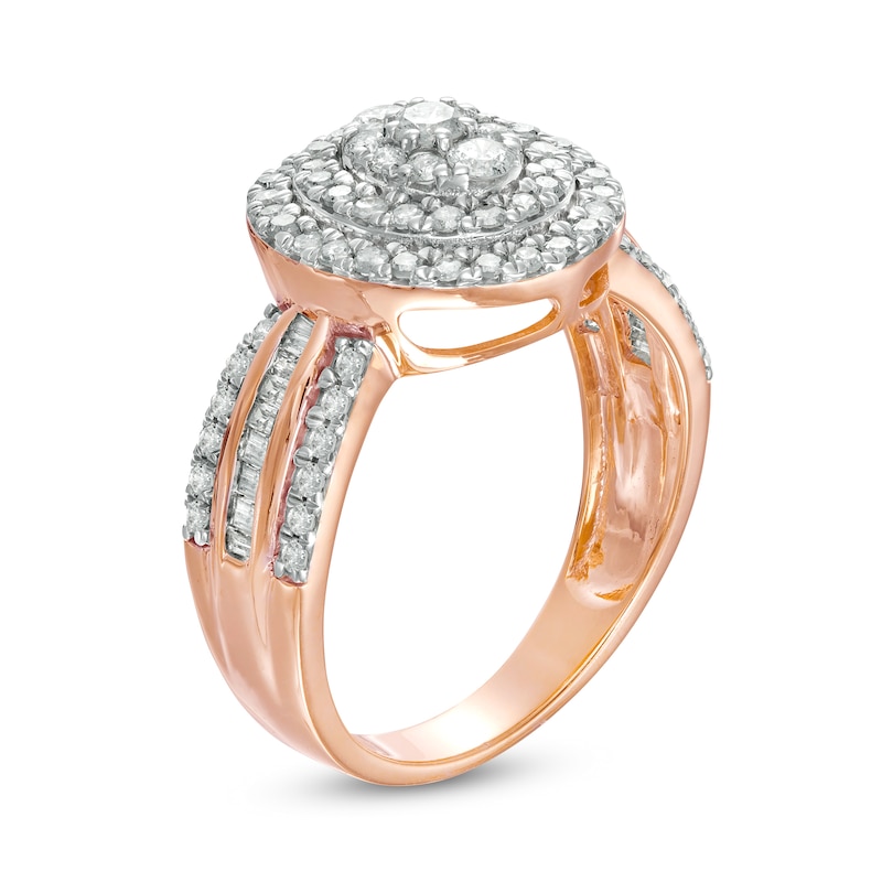 0.95 CT. T.W. Composite Oval Diamond Double Frame Ring in 10K Rose Gold|Peoples Jewellers