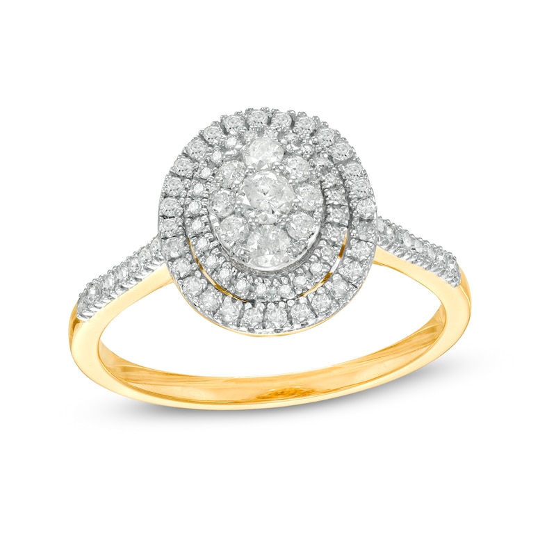 Main Image 1 of 0.45 CT. T.W. Composite Oval Diamond Double Frame Ring in 10K Gold