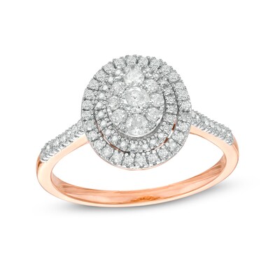 0.45 CT. T.W. Composite Oval Diamond Double Frame Ring in 10K Rose Gold