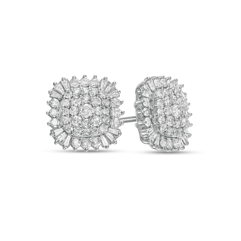 1.00 CT. T.W. Composite Cushion-Shaped Diamond Frame Stud Earrings in 10K White Gold|Peoples Jewellers
