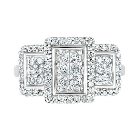 0.69 CT. T.W. Composite Diamond Rectangular Frame Trio Ring in 10K Gold