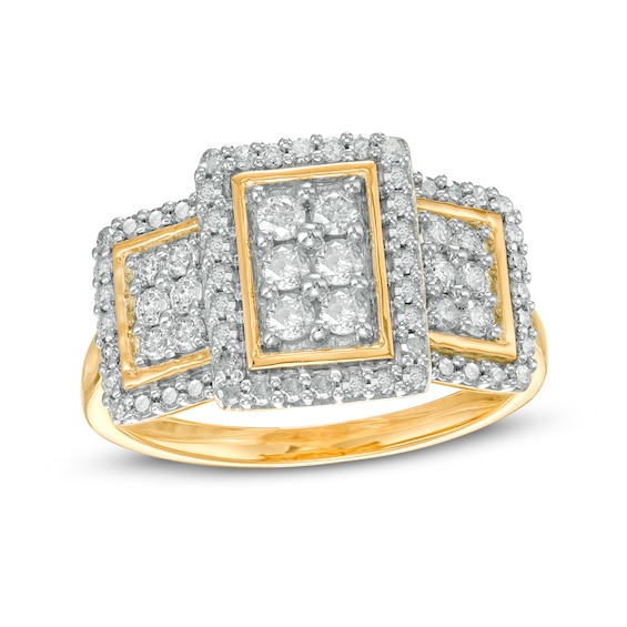 0.69 CT. T.W. Composite Diamond Rectangular Frame Trio Ring in 10K Gold