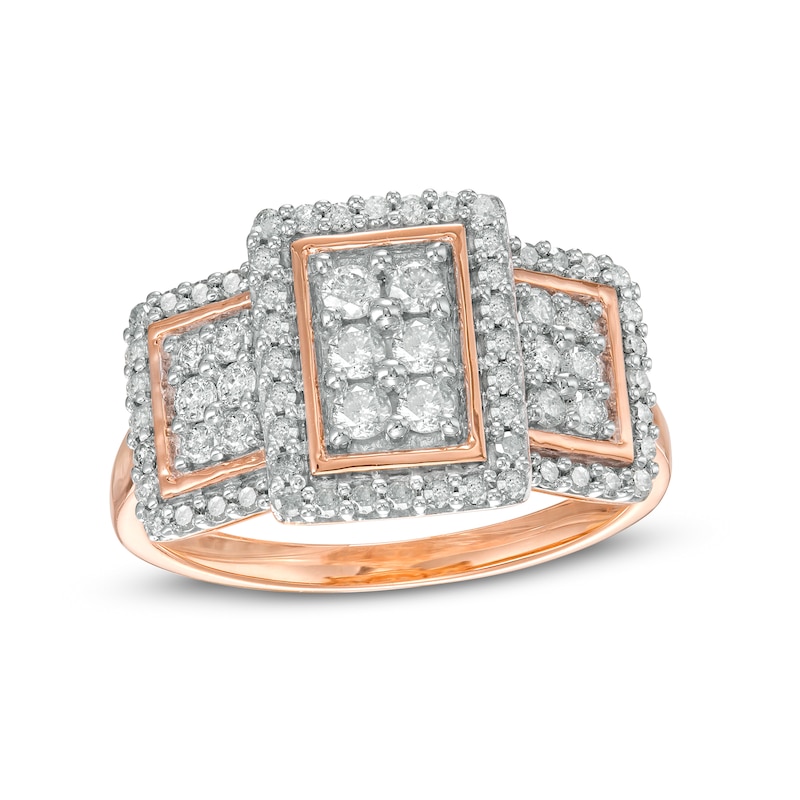0.69 CT. T.W. Composite Diamond Rectangular Frame Trio Ring in 10K Rose Gold|Peoples Jewellers