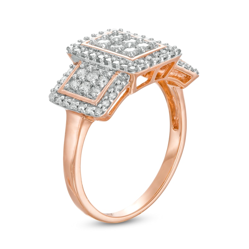 0.69 CT. T.W. Composite Diamond Rectangular Frame Trio Ring in 10K Rose Gold