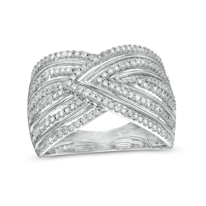 0.45 CT. T.W. Diamond Chevron Pattern Multi-Row Crossover Ring in 10K Gold|Peoples Jewellers