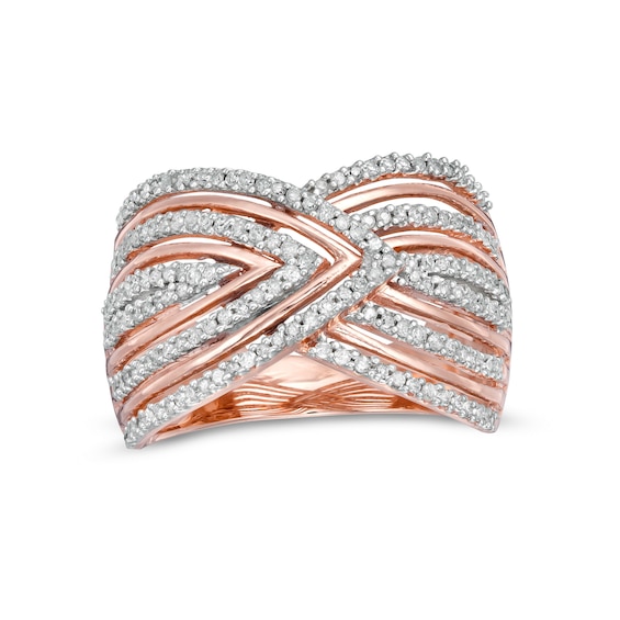 0.45 CT. T.W. Diamond Chevron Pattern Multi-Row Crossover Ring in 10K Rose Gold