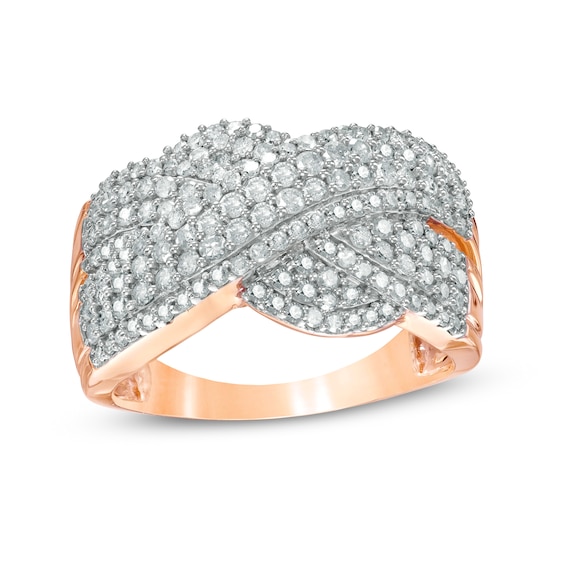 0.95 CT. T.W. Diamond Twist Shank Crossover Ring in 10K Rose Gold