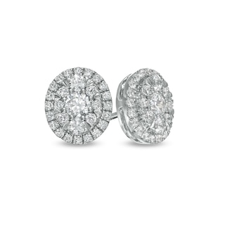 0.75 CT. T.W. Composite Oval Diamond Frame Stud Earrings in 10K White Gold