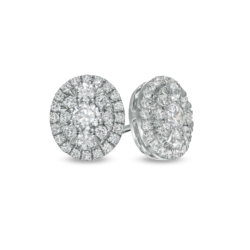 0.75 CT. T.W. Composite Oval Diamond Frame Stud Earrings in 10K White Gold|Peoples Jewellers