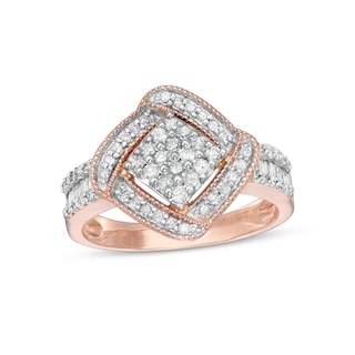 0.45 CT. T.W. Composite Diamond Cushion-Shaped Frame Ring in 10K Rose Gold