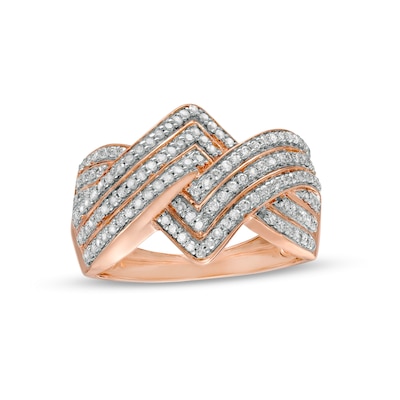 0.45 CT. T.W. Diamond Zig-Zag Crossover Ring in 10K Rose Gold