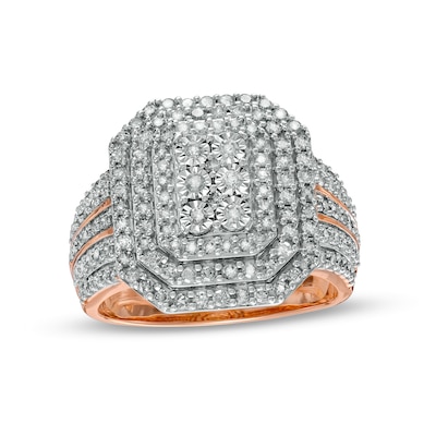 0.95 CT. T.W. Composite Diamond Triple Frame Multi-Row Ring in 10K Rose Gold