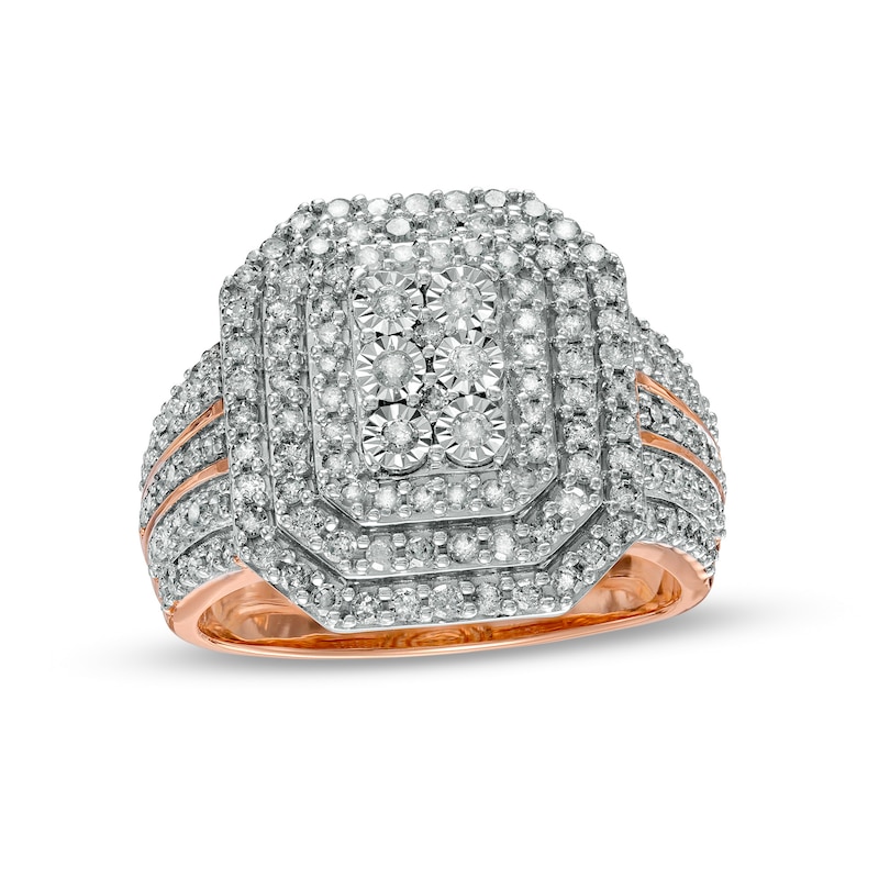 0.95 CT. T.W. Composite Diamond Triple Frame Multi-Row Ring in 10K Rose Gold|Peoples Jewellers
