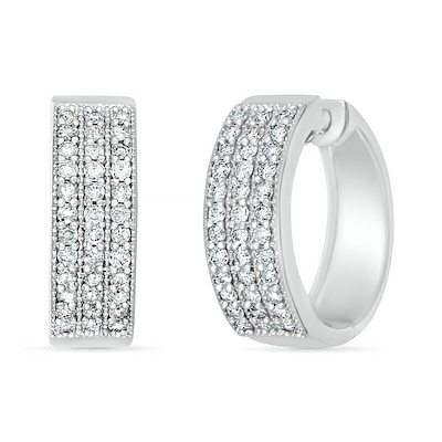 0.95 CT. T.W. Diamond Triple Row Hoop Earrings in 10K White Gold