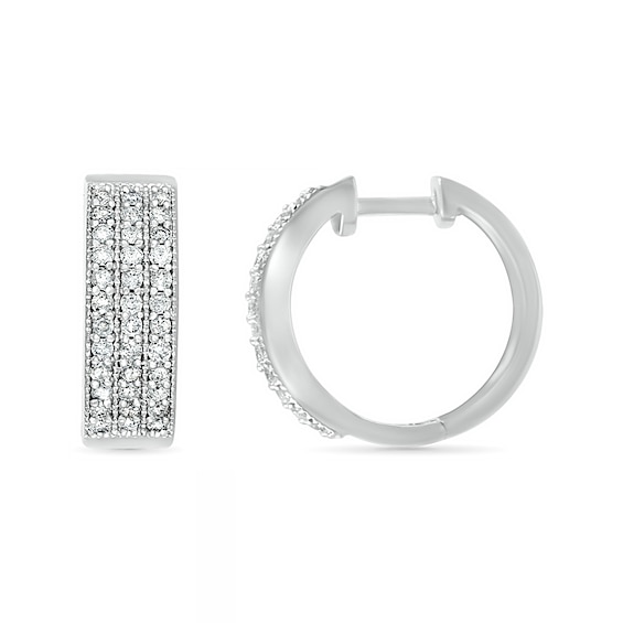 0.95 CT. T.W. Diamond Triple Row Hoop Earrings in 10K White Gold