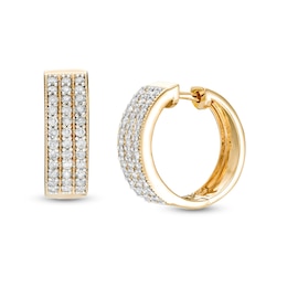 0.95 CT. T.W. Diamond Triple Row Hoop Earrings in 10K Gold