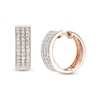 Thumbnail Image 1 of 0.95 CT. T.W. Diamond Triple Row Hoop Earrings in 10K Rose Gold