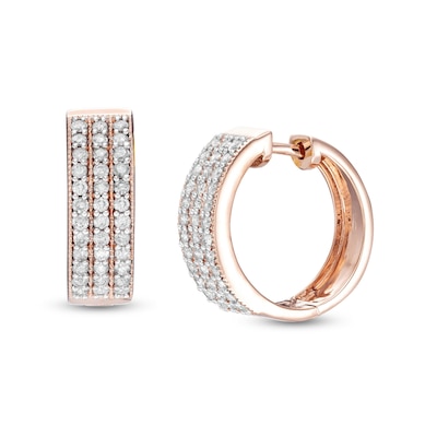 0.95 CT. T.W. Diamond Triple Row Hoop Earrings in 10K Rose Gold