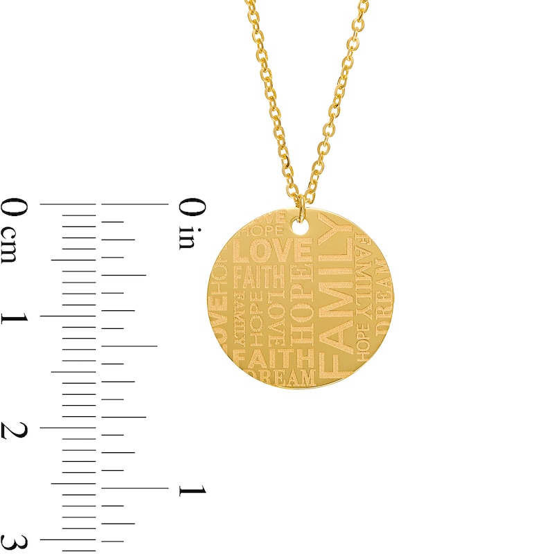 Etched Sentiments "HOPE", "FAITH", "LOVE" and "FAMILY" Medallion Pendant in 10K Gold|Peoples Jewellers