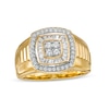 Men's 0.70 CT. T.W. Quad Diamond Double Frame Ribbed Ring in 10K Gold